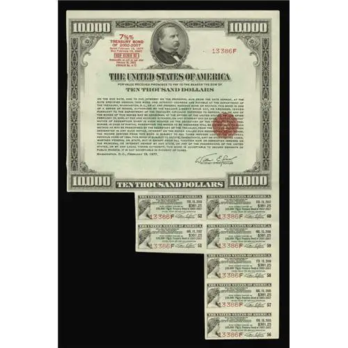 $10,000 U.S. Treasury Bearer Bond. This is a 7 5/8% U.S $10,000 U.S ...