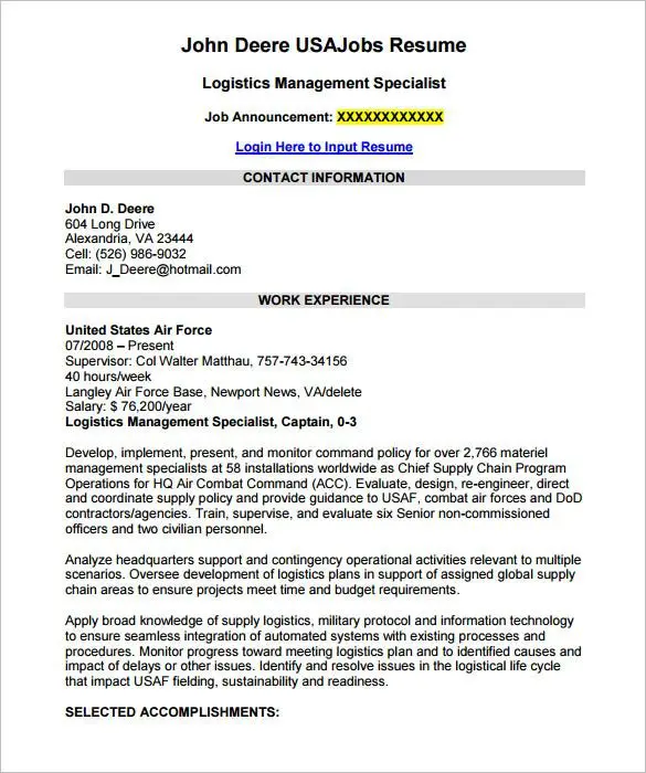 7+ Federal Resume Template