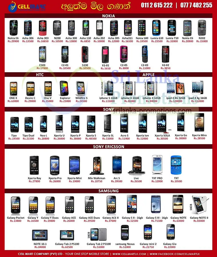 Cell Mart Smartphone &  Mobile Phone Price List Offers 6 Dec 2012