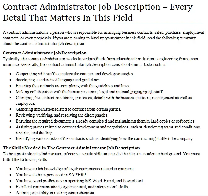 Contract Administrator Job Description  Every Detail That Matters In ...