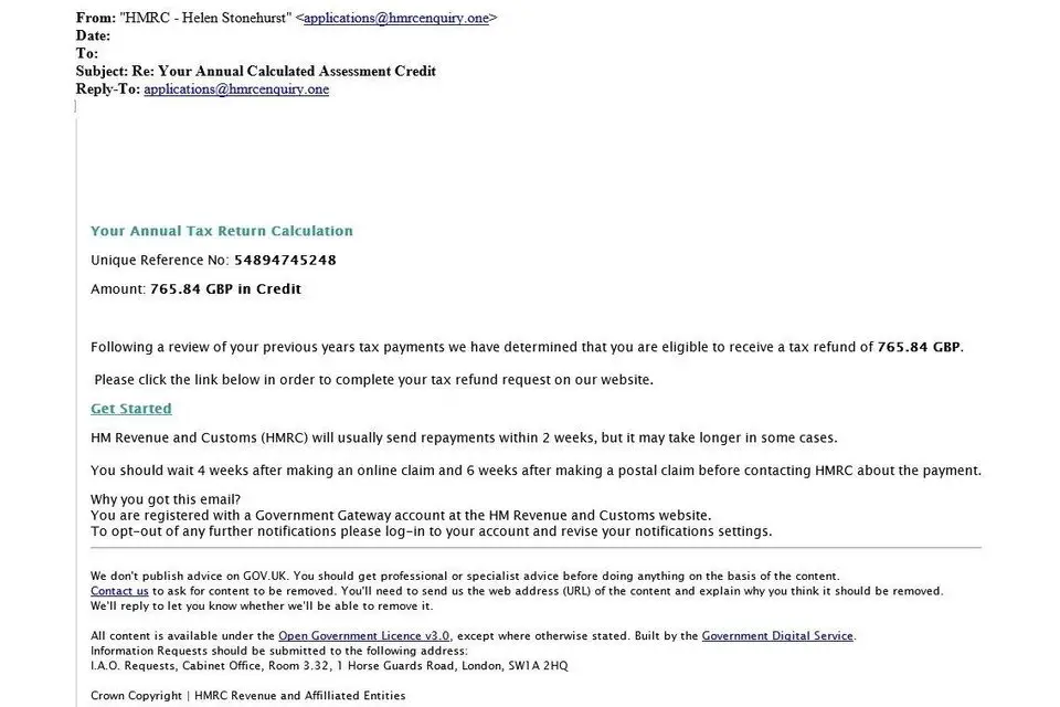 Examples of HMRC related phishing emails and bogus contact ...