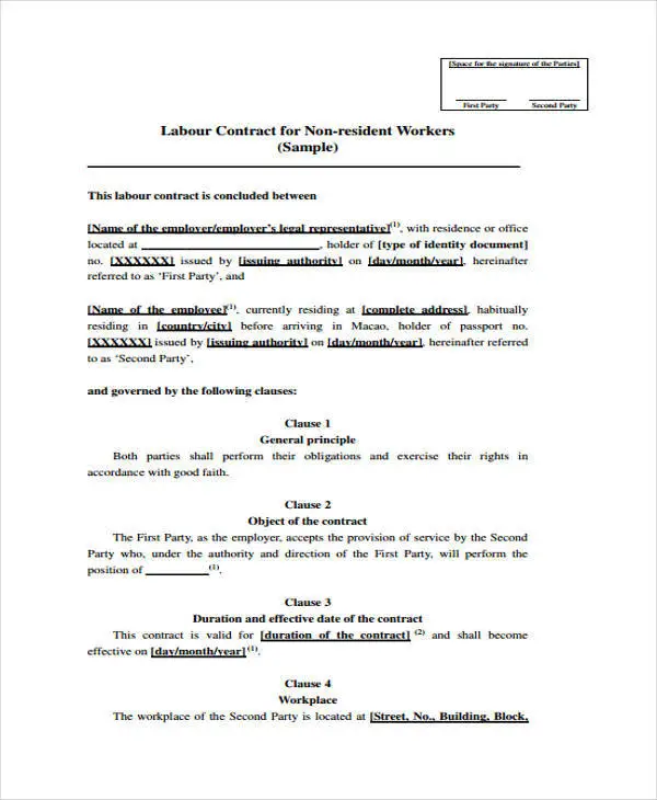 FREE 9+ Labor Contract Sample Templates in MS Word