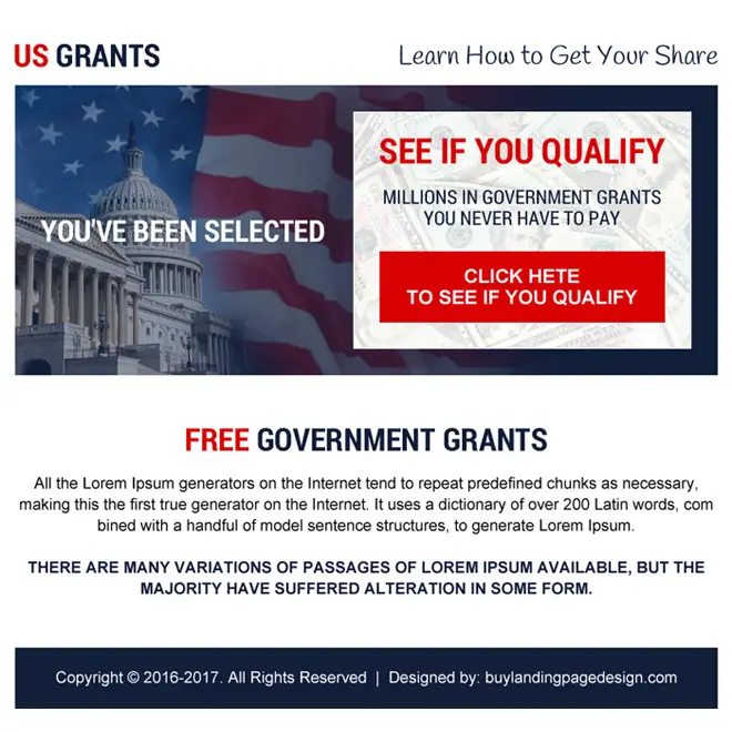 free government grants professional ppv landing page design