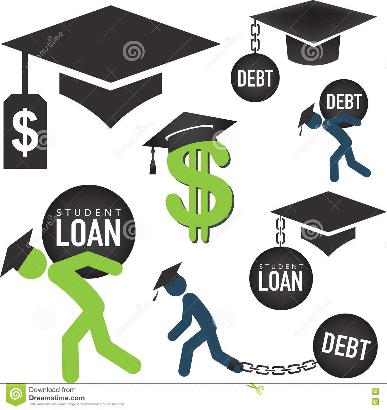 Graduate Student Loan Icons Stock Vector