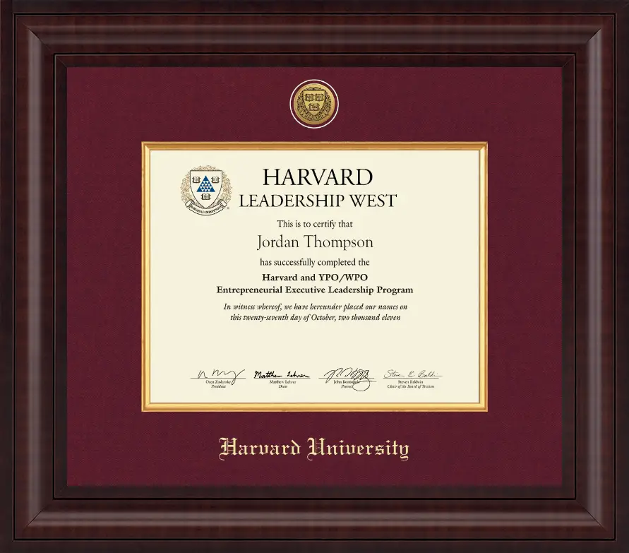 Harvard University Presidential Gold Engraved Certificate Frame in ...