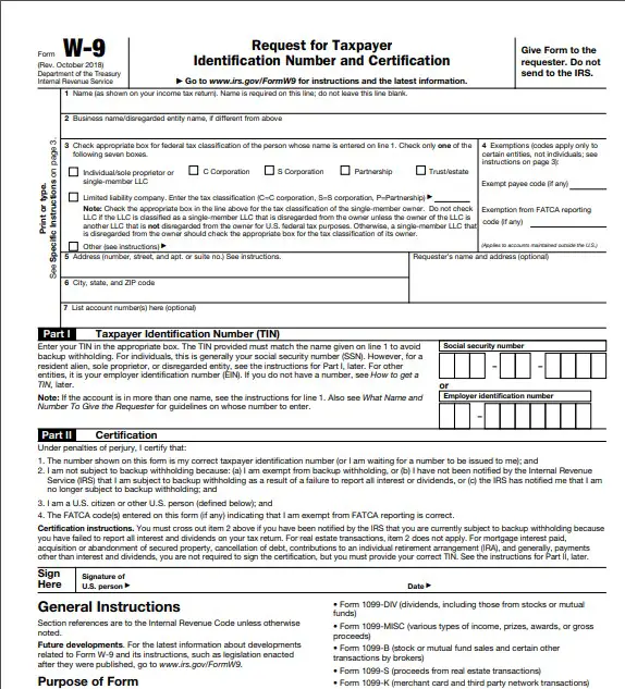 IRS W9 Form 2020 Printable