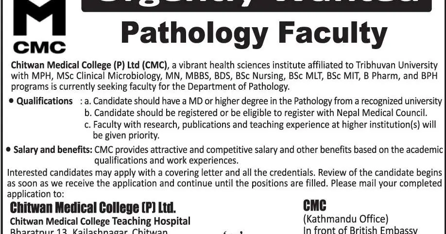 Job Vacancy in Chitwan Medical College