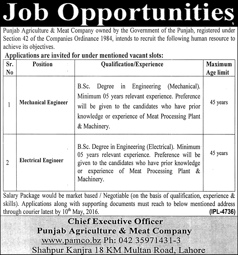 Mechanical Engineer And Electrical Engineer Jobs At Punjab Agriculture ...