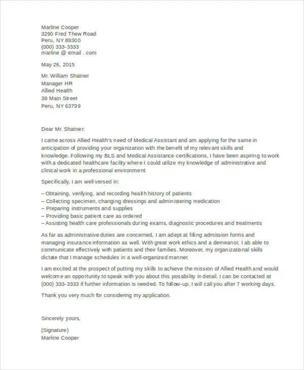 No Experience Entry Level Medical Assistant Cover Letter