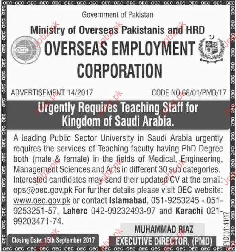 Overseas Employment Corporation Jobs Opportunity 2021 Job Advertisement ...