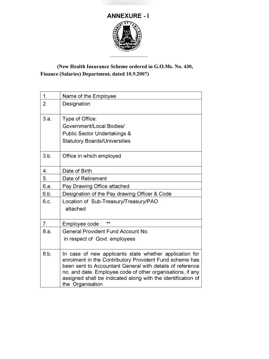 [PDF] CM New Health Insurance Application Form Tamil Nadu ...