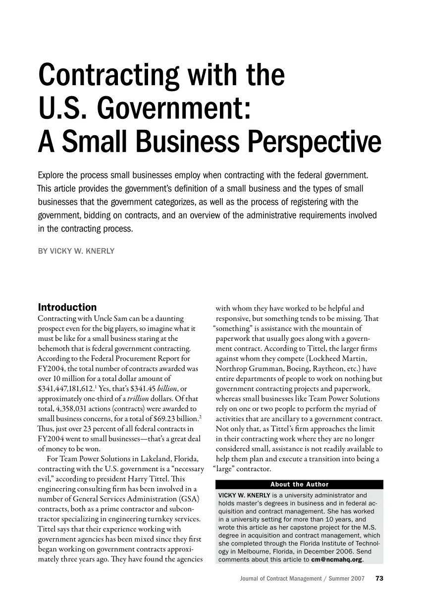 (PDF) Contracting with the U.S. Government: A Small ...