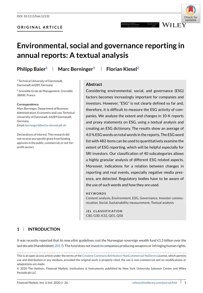 (PDF) Environmental, social and governance reporting in ...