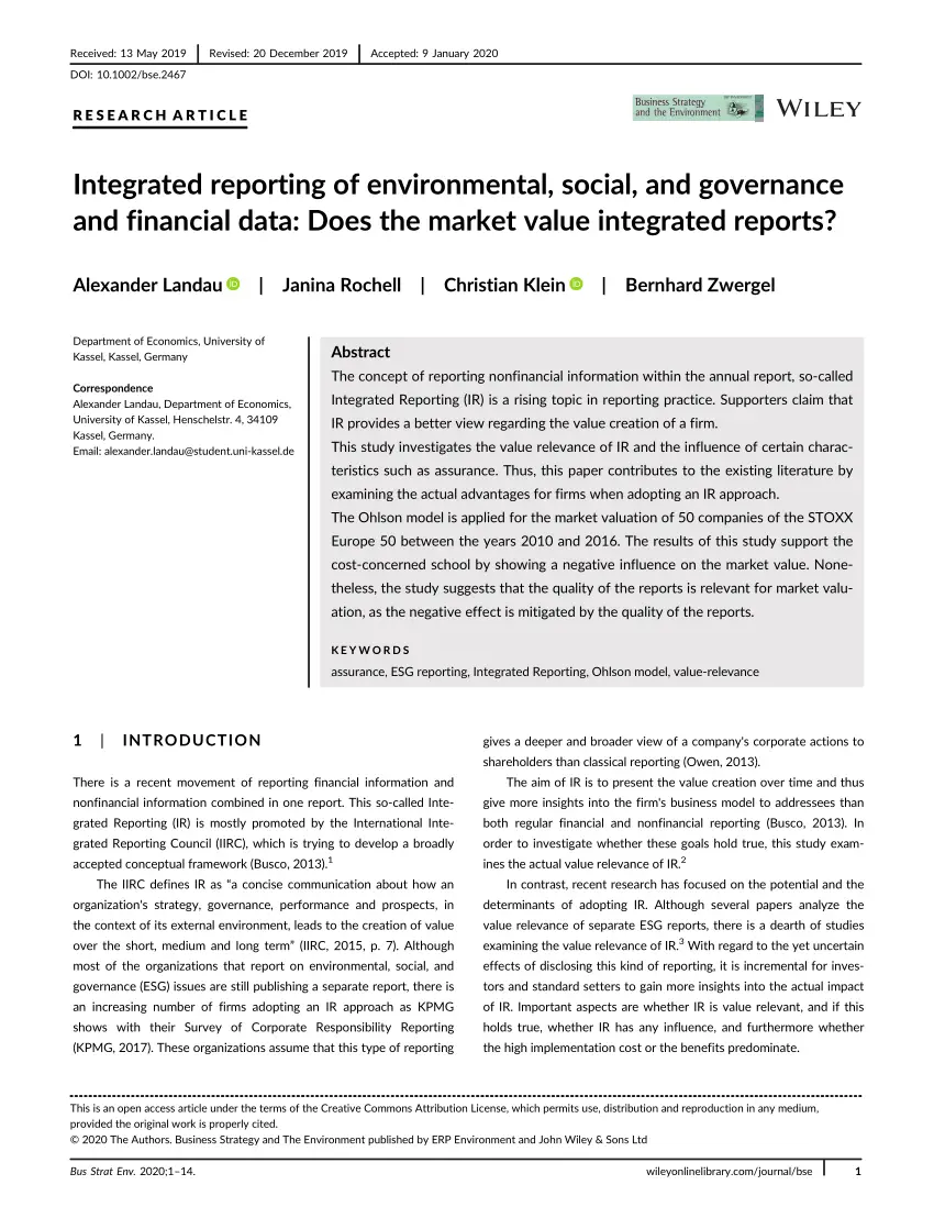 (PDF) Integrated reporting of environmental, social, and ...