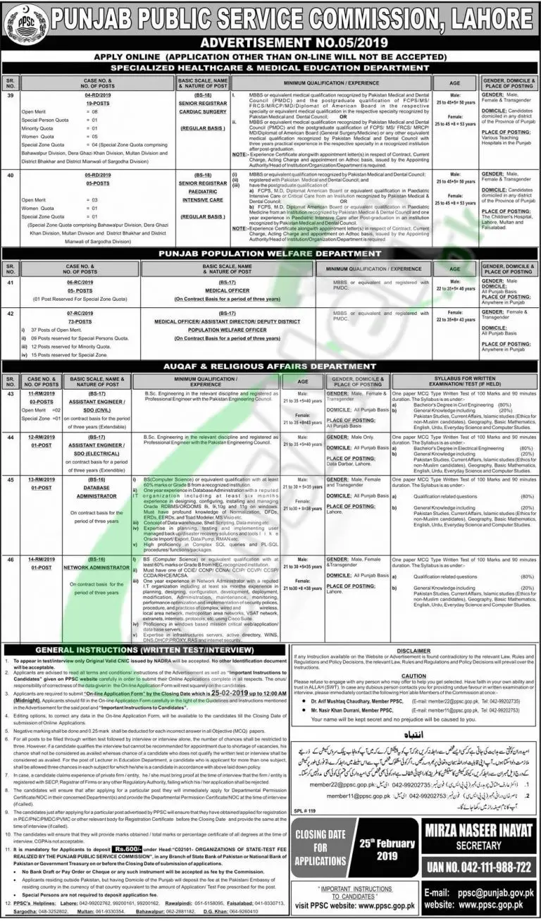 PPSC Advertisement No 5 2019 Jobs in February Apply Online ...
