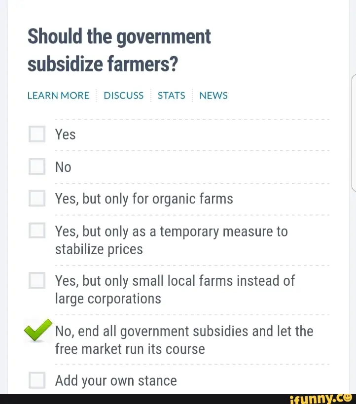 Should the government subsidize farmers? LEARNMORE DISCUSS STATS NEWS ...