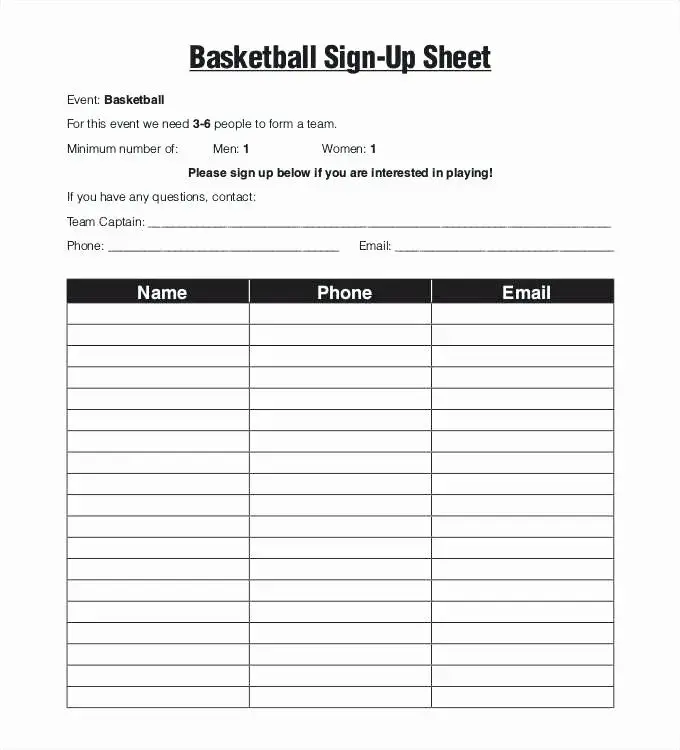 Sign Up form Template Word New Editable Printable Sign Up Sheet ...
