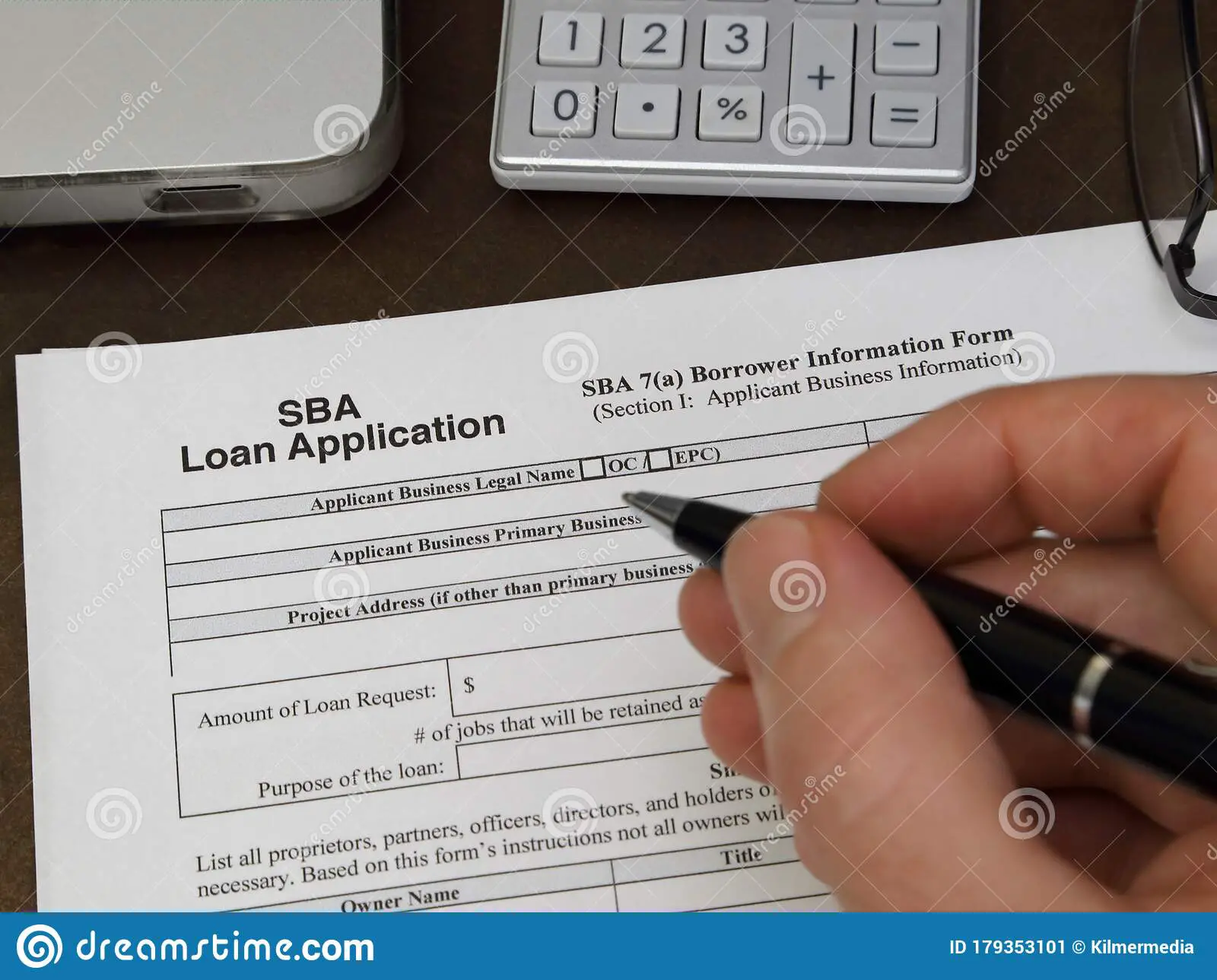 Small Business Adminstration SBA Loan Application Government Form Stock ...