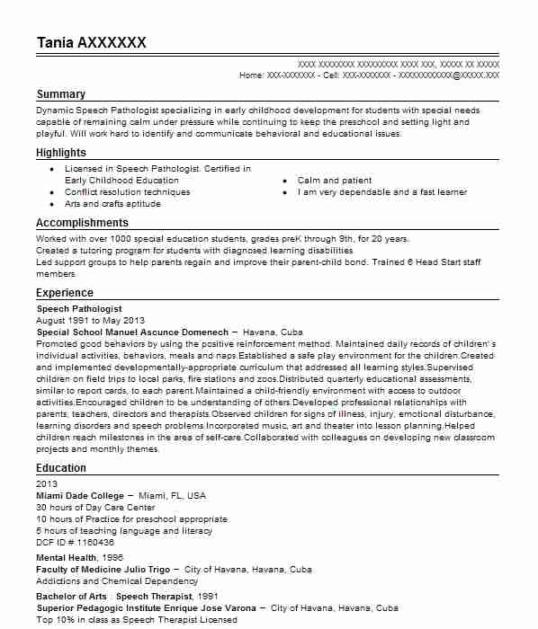 Speech Pathologist Resume Example Hospital For Special Surgery