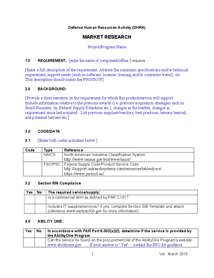 Standard Market Research Template Free Download