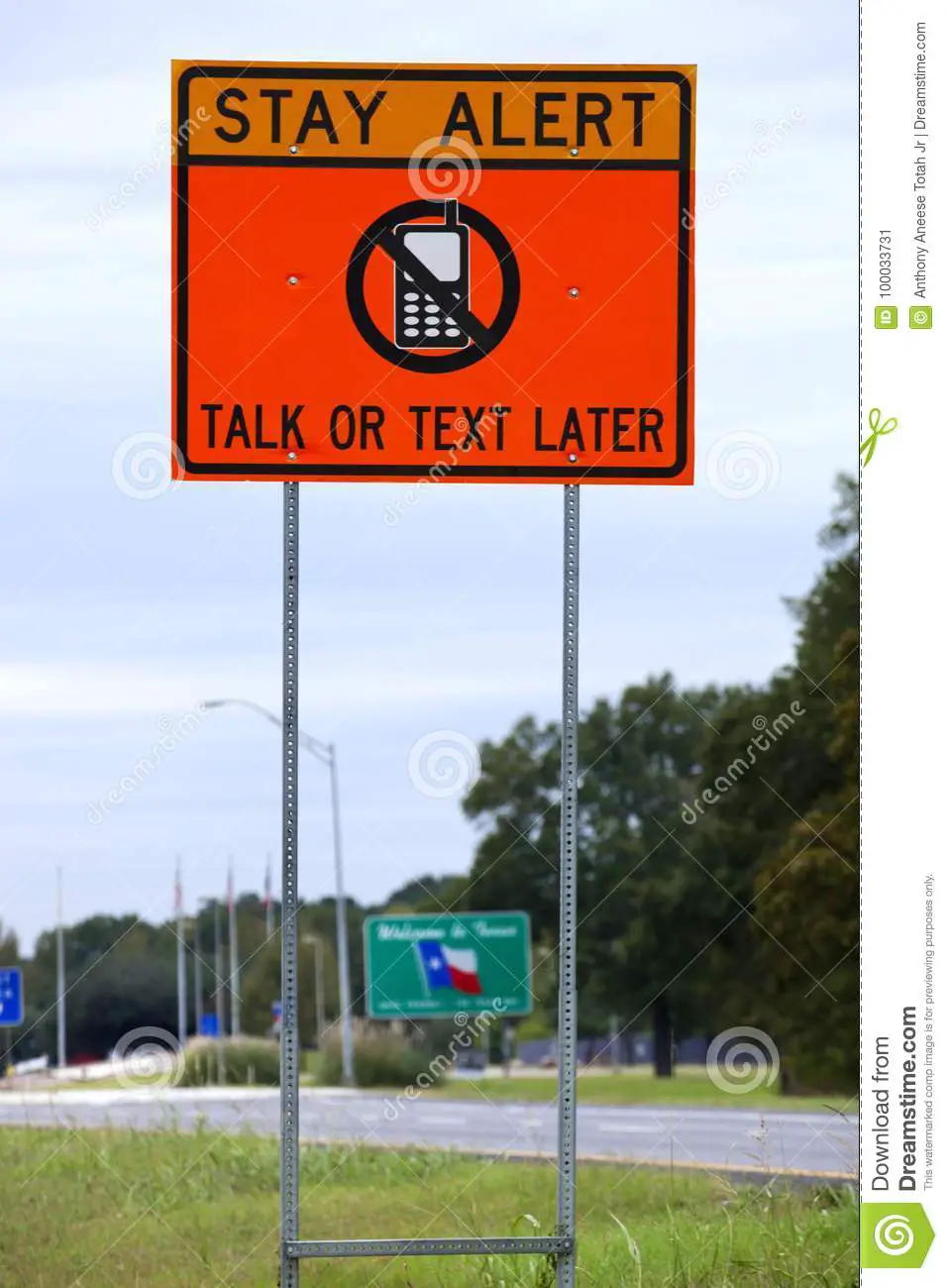 Texas Road Sign Warning About Cellphones Stock Image ...